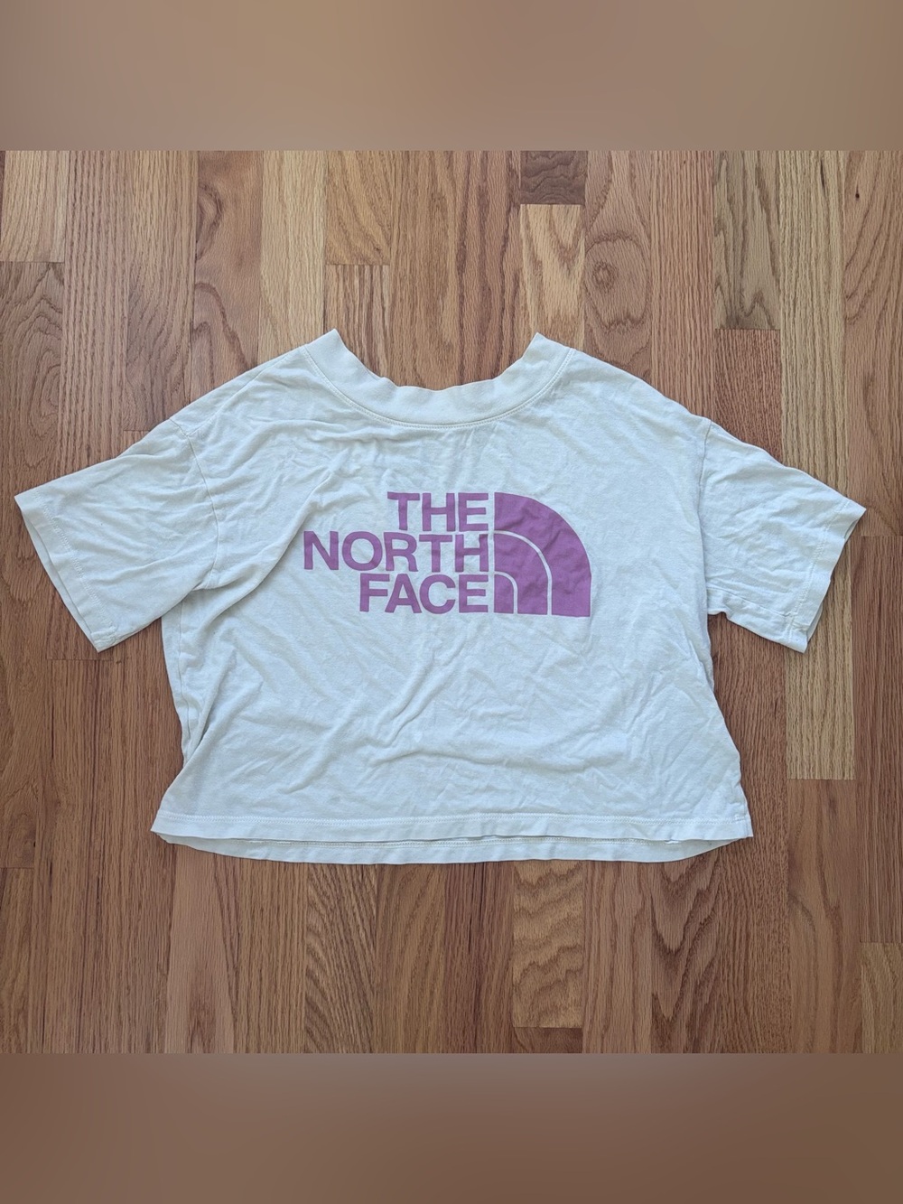 The North Face Cropped T-Shirt Cream & Pink Logo Women’s Small